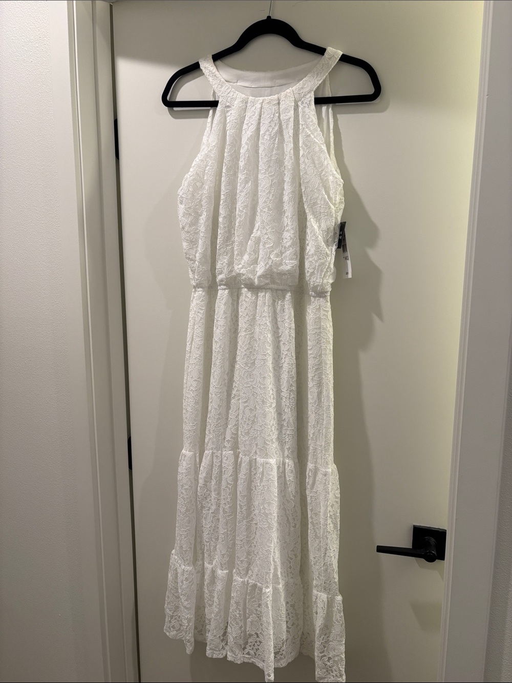 Robbie Bee White Lace Halter Maxi Dress